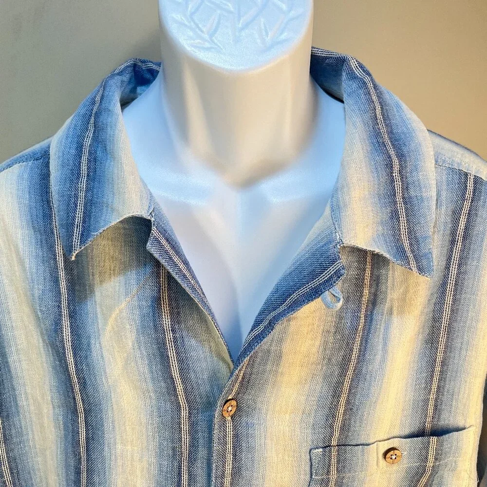 🧵 The Territory Ahead Men’s Linen Blend Camp Shirt Blue Ivory LT Large Tall 🌿